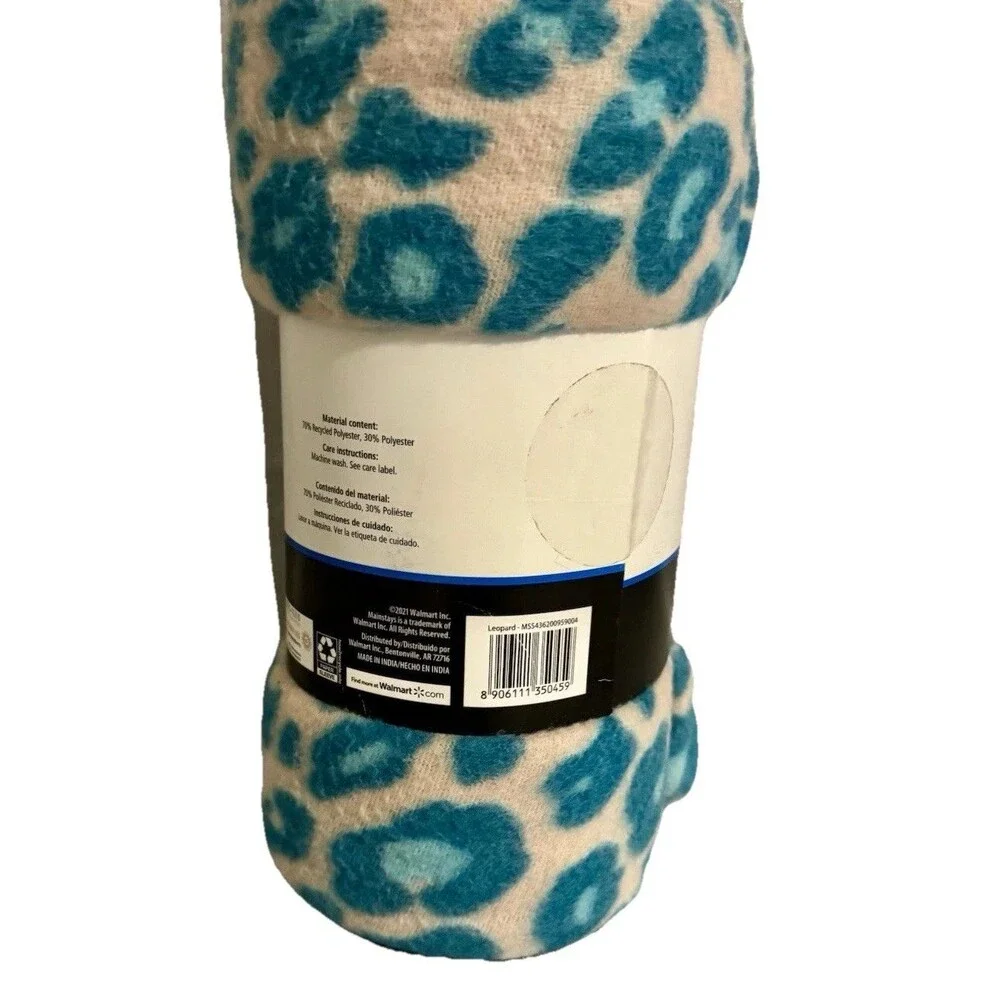 MainStay Tan/Beige Leopard Green/Aqua spots pattern Theme 50x60 fleece throw